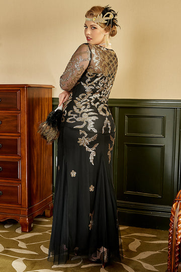Black Golden Plus Size Sequined 1920s Dress
